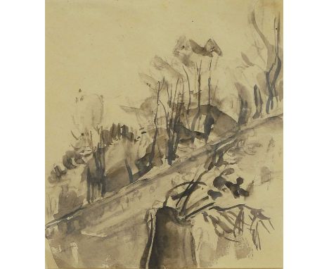 Gwen John (1876-1939) View from rue Terre Neuve, Meudoncharcoal, pen and ink and wash18 x 16.5cmProvenance: Acquired 1950/51 