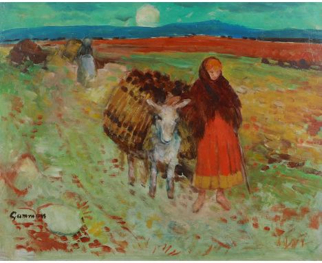 ▲ ​Reg Gammon (1894-1997) Woman and donkeysigned 'Gammon' l.l., oil on board50 x 61cmProvenance: The collection of Robert and