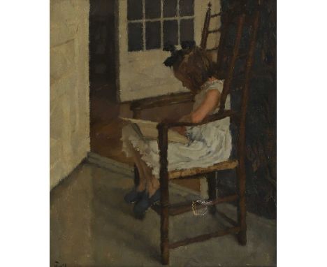 Bruno Breil (German, 1888-1953) A child seated on a chair readingsigned 'Breil' l.l., also faintly signed and inscribed in Ge