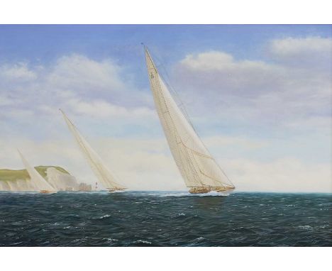 ▲ Patrick Livingstone (b.1956) 'Velshelda off the Needles, J-Class Yachts'signed 'P. LIVINGSTONE' l.l., oil on canvas51 x 76c