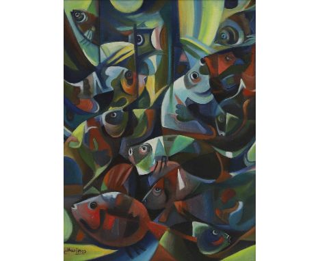 ▲ Marinos Georgaras (Greek, b.1952) Fishsigned 'Marinos' l.l., oil on canvas61 x 45cm Provenance: Acquired directly from the 