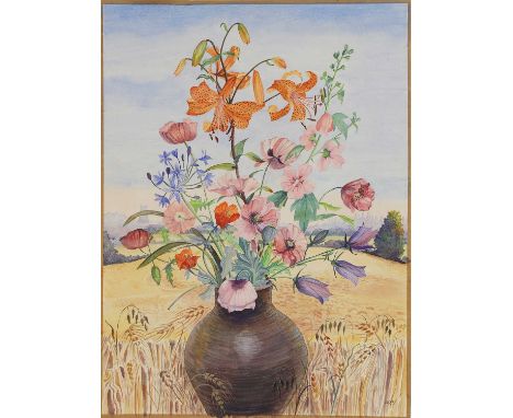 ▲ Joan Warburton (1920-1996) Summer flowers in a cornfieldsigned with initials and dated '83' l.r., watercolour76 x 56cm, unf