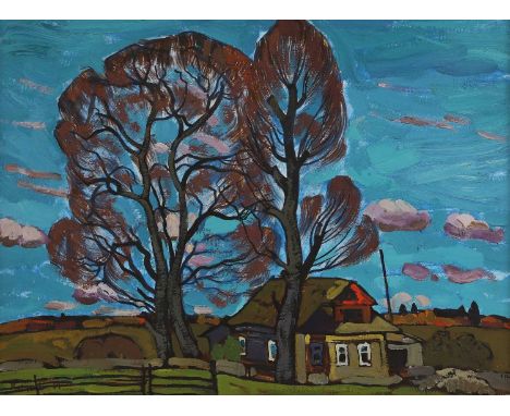 Yuri Matushevski (1930-1999) 'The Autumn'signed in Cyrillic and dated '64' l.l., oil on card56 x 75cmCondition ReportFramed: 