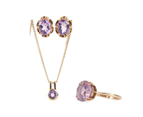 COLLECTION OF AMETHYST JEWELLERY,including pendant and ring, each marked for nine carat gold, 5.8g gross, along with a pair o