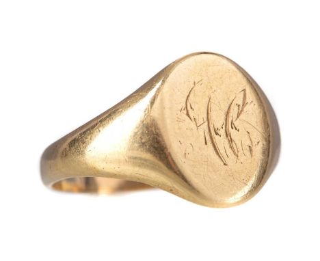 GENTLEMAN'S SIGNET RING,with personal inscription to the reverse, unmarked, 6.8g