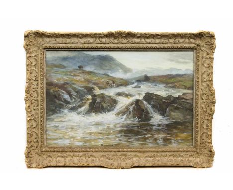 JAMES SCOTT KINNEAR (SCOTTISH 1846 - 1917), A MOUNTAIN STREAMgouache on paper, signed and dated 190828cm x 43.5cmFramed and u