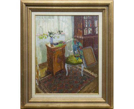* MARY NICOL NEILL ARMOUR LLD RSA RSW RGI (SCOTTISH 1902 - 2000),WHITE TULIPS IN THE STUDIO (1973)oil on canvas, signed54cm x