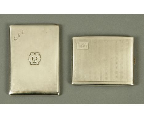 Two silver cigarette cases, both engine turned, one with crest of The London Scottish Regiment, Birmingham 1933, the other Bi