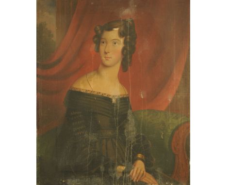 A 19th century portrait, oil on canvas, half length of a lady.  92 cm x 75 cm.