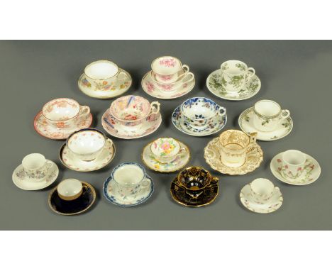 A collection of sixteen cabinet cups and saucers, late 19th/early 20th century.