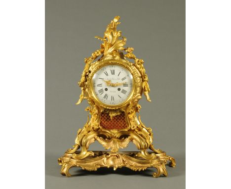 A 19th century French ormolu mantle clock, with two-train striking movement, the dial marked "Ancely Pere & Fils, Toulouse". 