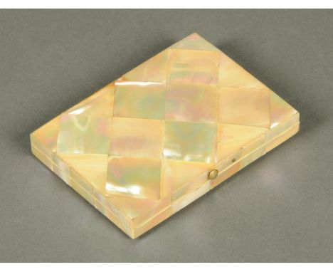 A Victorian mother of pearl card case, with segmented interior.  10.2 cm x 7.5 cm.  CONDITION REPORT: The case is in generall