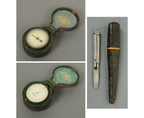 A Negretti & Zambra 19th century combination barometer and compass, in leather case, and a Georgian compass with ruler, case 