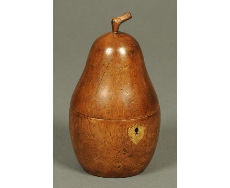A George III style fruitwood tea caddy, in the form of a pear.  Height 18 cm. 