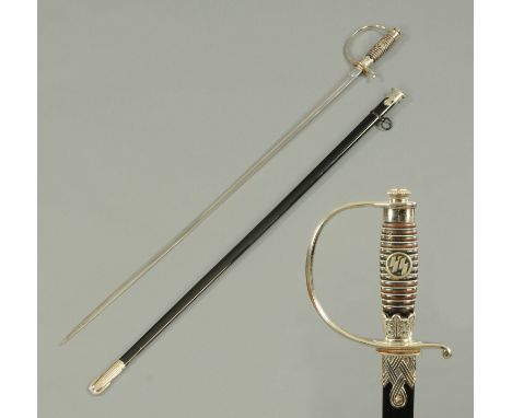 A World War Two SS Officer's dress sword, the blade by Alcoso, Solingen, SS hallmarks to both the top of the scabbard and han