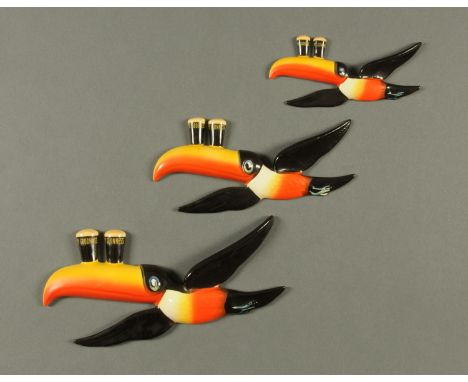 Three Carltonware Guinness toucans.  Largest 26 cm.  CONDITION REPORT: All three toucans are in good condition with no damage