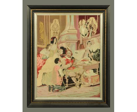 A large 19th century woolwork tapestry.  104 cm x 79 cm.