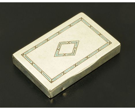 An Art Deco continental silver and enamelled snuffbox, stamped "900".  Length 80 mm.  CONDITION REPORT: We have had a look at