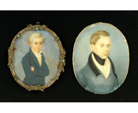 Two Georgian portrait miniatures, each on ivory, young man and boy.  Largest 75 mm x 57 mm. 
