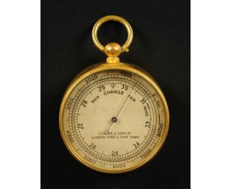 A pocket barometer, by T. Cooke & Sons, London, York and Cape Town.  Diameter 47 mm.  CONDITION REPORT: The glass is in very 