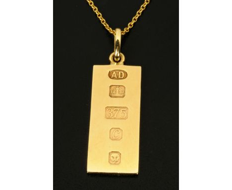 A 9 ct gold chain and ingot, ingot weight 14.1 grams, chain 5.6 grams. 