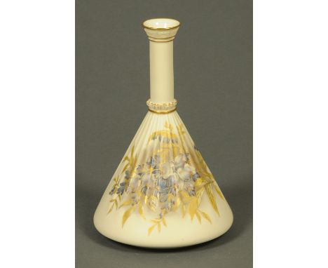 A Royal Worcester Iris vase, mallet shaped, puce mark to base, Registered No. 18995.  Height 26 cm. 