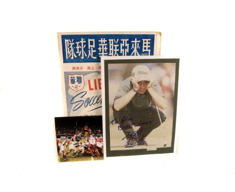 Sporting Memorabilia, a selection of various sporting photographs, including golf and football, some signed, together with 'T