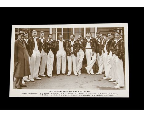 Trade Card, Turog Bread, postcard sized card, showing the South African Cricket Team 1935 for the Tour to England, facsimile 