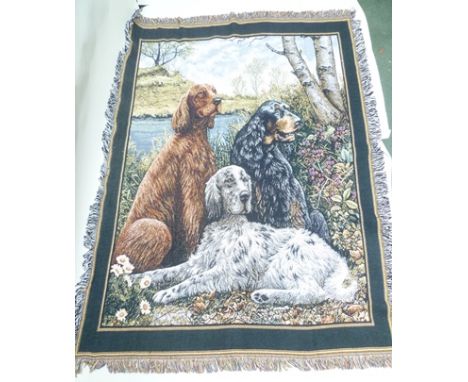 A MACHINE TAPESTRY PANEL, depicting three breeds of Setters, 125cm x 185cm 