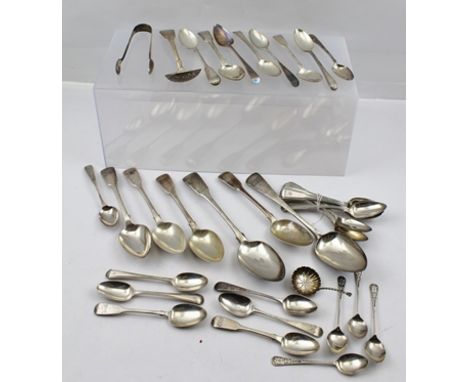 MARY SUMNER A SET OF SIX GEORGE III SILVER FIDDLE PATTERN TEASPOONS with engraved monogram, London 1806, together with a silv