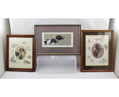 AFTER MICK CAWSTON A pair of Pointer Heads, limited edition colour print, 86/500 signed in pencil, 10cm x 24cm, in ebonised a