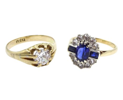 9ct gold cubic zirconia and synthetic sapphire dress ring stamped and a 13ct gold gentleman's single stone cubic zirconia rin