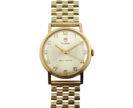 Tudor Shock-Resisting gentleman's 9ct gold manual wind wristwatch, back case stamped 9437, London 1975, on 9ct gold bracelet 