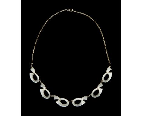 Norwegian silver and white enamel necklace by Ivar T Holth, stamped  - Condition Report Length = 42cm