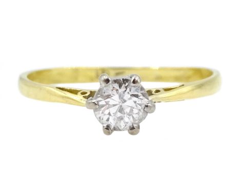 Gold single stone diamond ring, stamped 18, diamond approx 0.30 carat - Condition Report Approx 1.6gm, size N