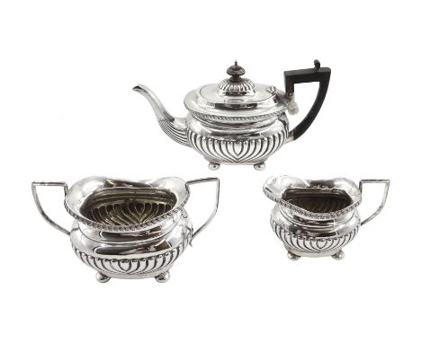 Silver bachelors three piece tea service by Joseph Gloster Ltd, Birmingham 1902/04, approx 21oz - Condition Report