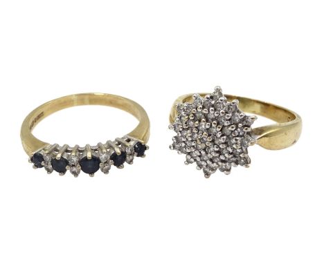 Gold diamond cluster ring and a sapphire and diamond ring, both hallmarked 9ct - Condition Report Approx 6.3gm gross, cluster