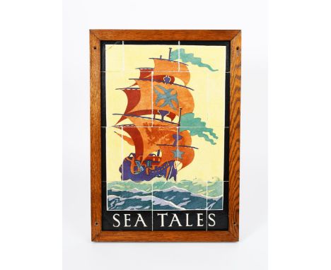 'Sea Tales'  a Carter's Poole Pottery tile panel made for W H Smith, decorated with a galleon at full sail, in colours about 