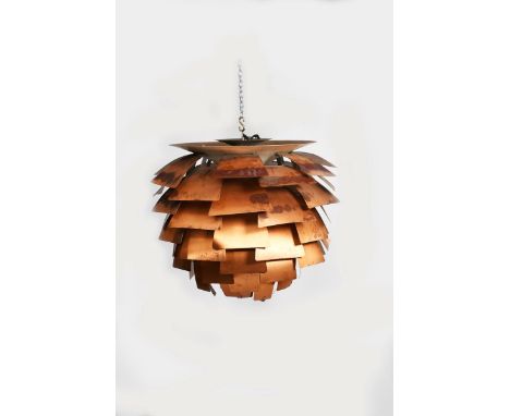 A PH Artichoke light designed by Poul Henningsen, originally designed in 1958 and produced by Louis Poulson, copper petal dif