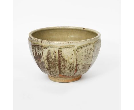 Richard Batterham (1936-2021) a cut-sided stoneware bowl, covered in a running ash glaze unsigned, paper exhibition label no.