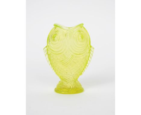 An Art Nouveau glass fish vase designed by Emile Galle, probably made by Baccarat, lime green glass, moulded as two conjoined