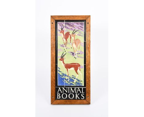 'Animal Books' a Carter's Poole Pottery tile panel made for W H Smith,  decorated with three alert gazelle in a grassland set