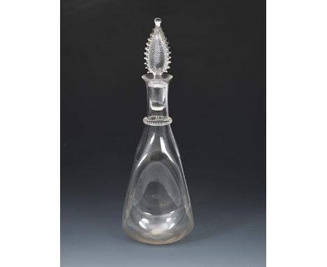 A James Powell &amp; Sons flint glass 'Poppy head'  decanter and stopper designed by Harry Powell,  dimpled, tapering square 