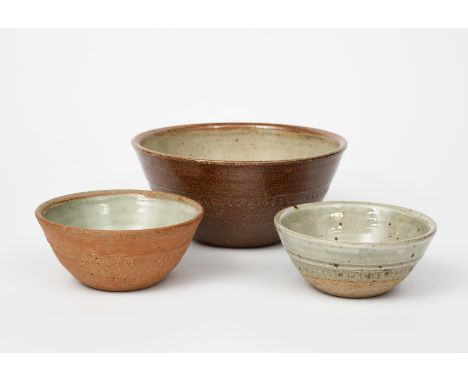 Richard Batterham (1936-2021) a stoneware bowl with chattering band, the exterior salt-glazed, the interior glazed ash, and t