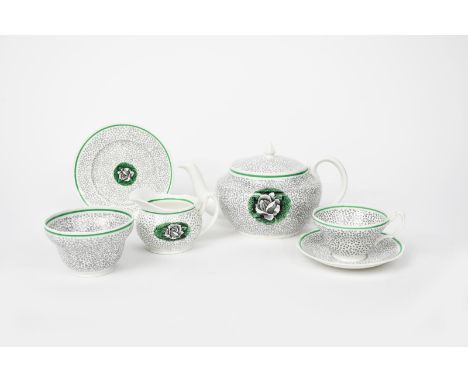 A Foley White Rose tea set for one designed by Graham Sutherland for the 1934 Modern Art for the Table exhibition, printed wi