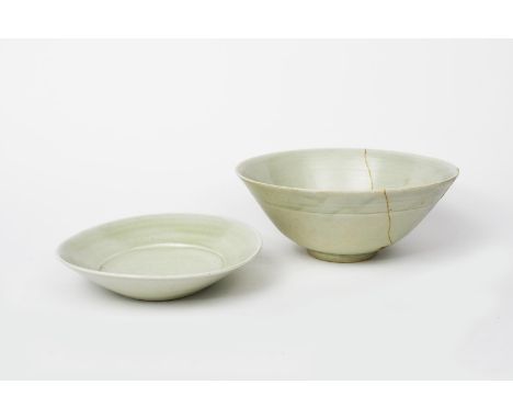 Richard Batterham (1936-2021) a rare porcelain bowl, with simple chattering band to inside foot rim, covered in a pale celado