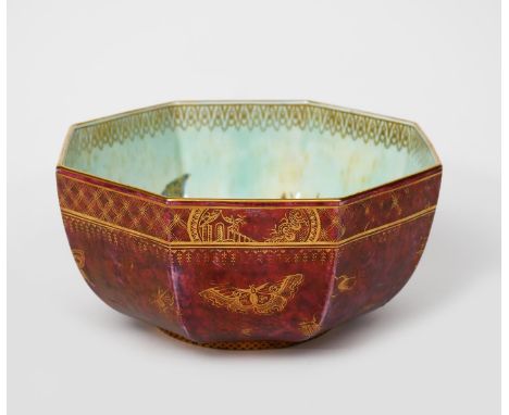 A Wedgwood Pottery Butterfly lustre bowl designed by Daisy Makeig-Jones,  octagonal, printed to the exterior with butterflies