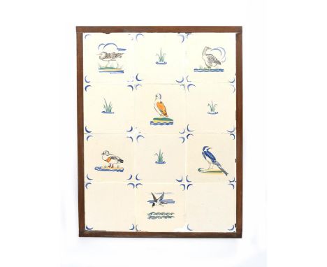 'Waterbirds' a Carter's Poole Pottery tile panel designed by Harold Stabler, six bird tiles painted in colours, inter-spaced 