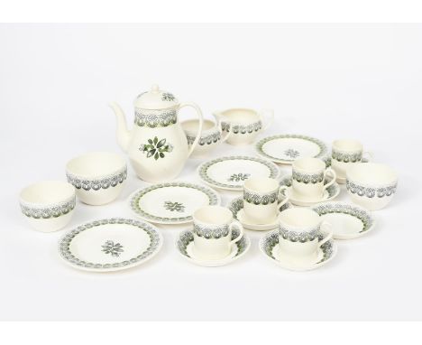 A Wedgwood Pottery Persephone part coffee service designed by Eric Ravilious,  printed in black and green with harvest vignet