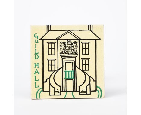 Guild Hall a Carter &amp; Co Poole Pottery tile designed by Edward Bawden for the tearooms, printed in black and green on a s